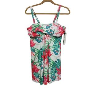Nicole Miller‎ New York Floral Swimsuit Tankini Set Mecca Orange Womens L